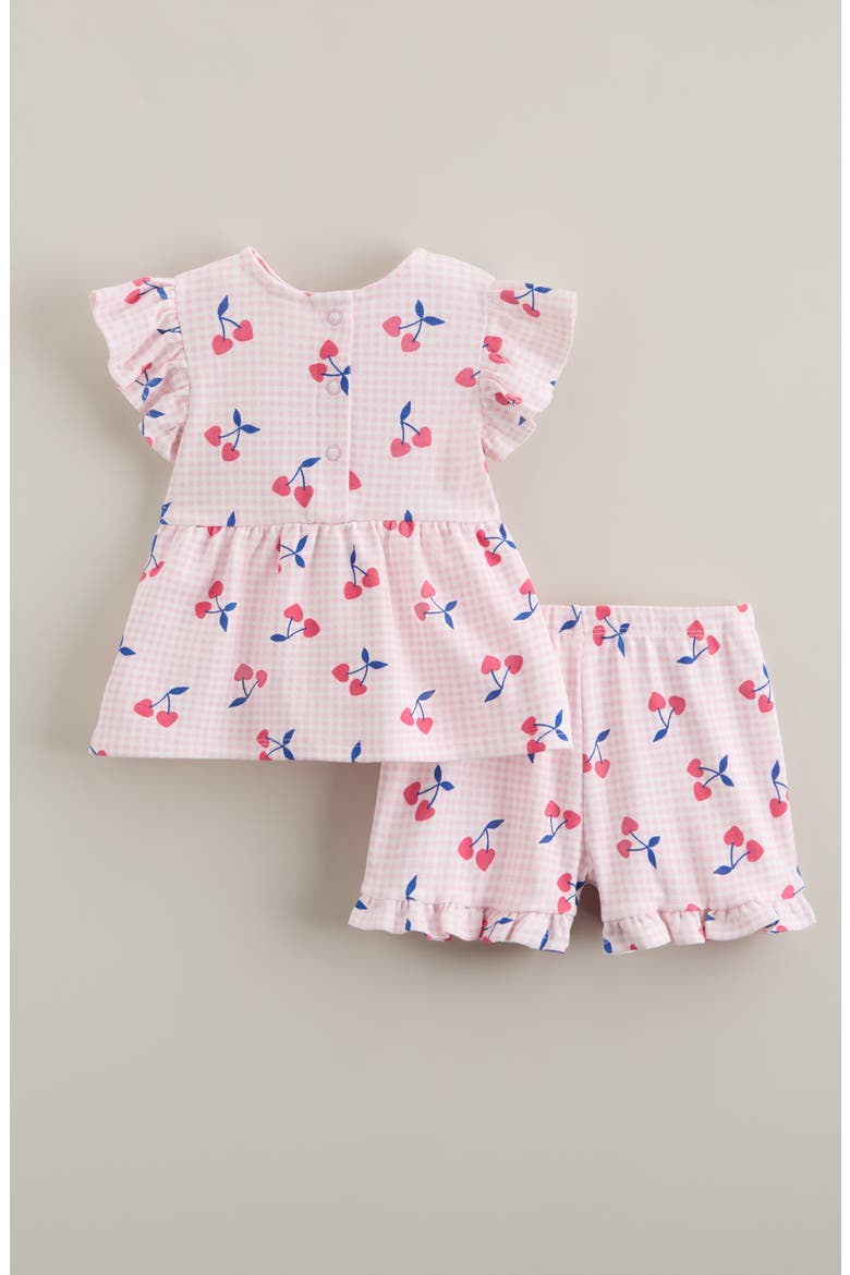 Flutter Cotton T-Shirt & Shorts Set, Alternate, color, PINK LAVENDER CHERRY PICNIC
