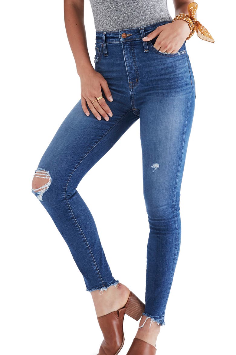 Drop Step Hem Curvy High Waist Skinny Jeans, Main, color, EVERTON