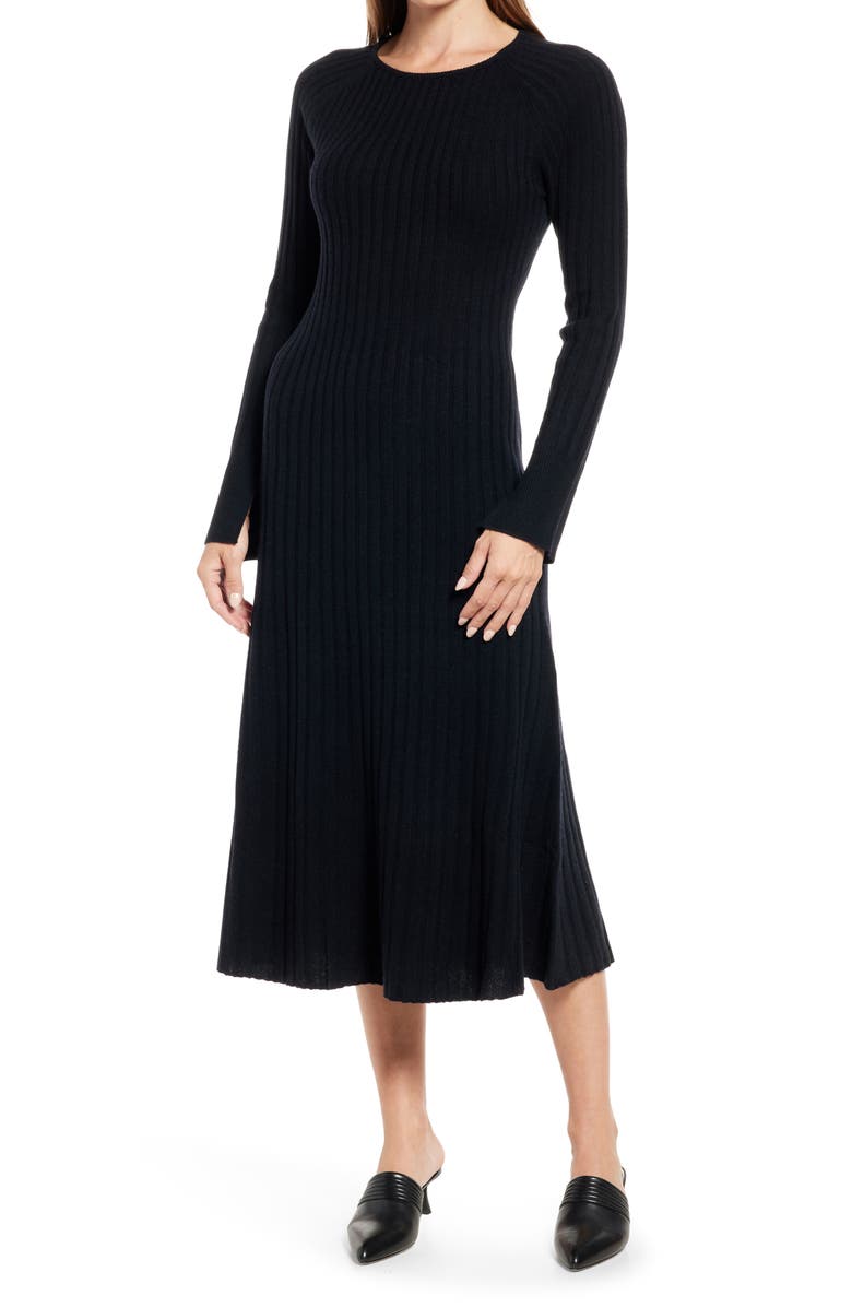 Nordstrom Rib Long Sleeve Midi Sweater Dress, Main, color,