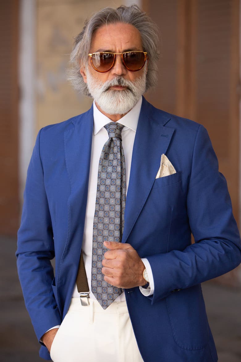 De Sica - Silk Jacquard Tie for Men, Main, color, Navy and Blue