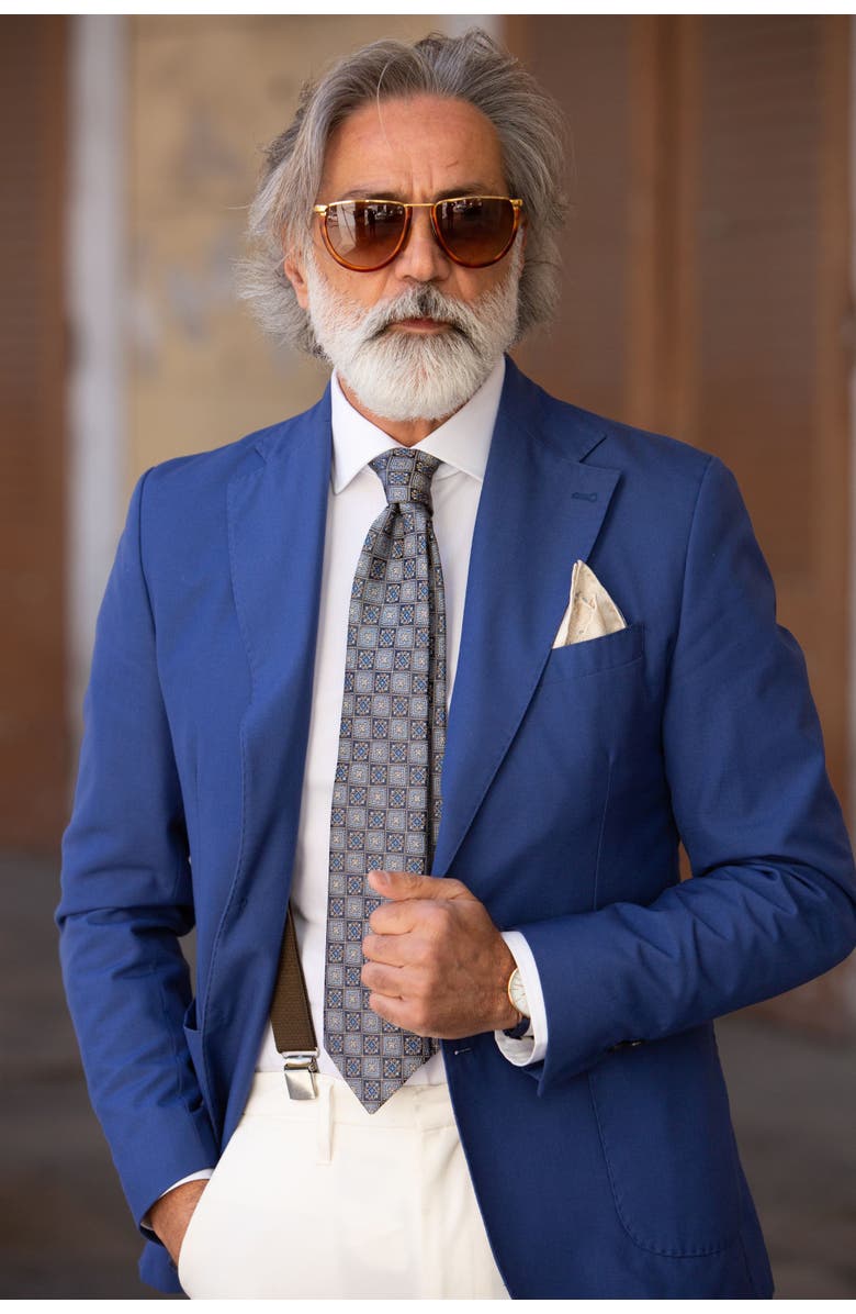 Elizabetta De Sica - Extra Long Silk Jacquard Tie for Men, Main, color, Navy And Blue