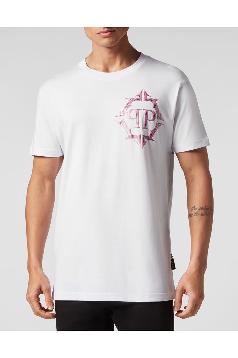 T-Shirt Round Neck Chrome Men, Main, color, white