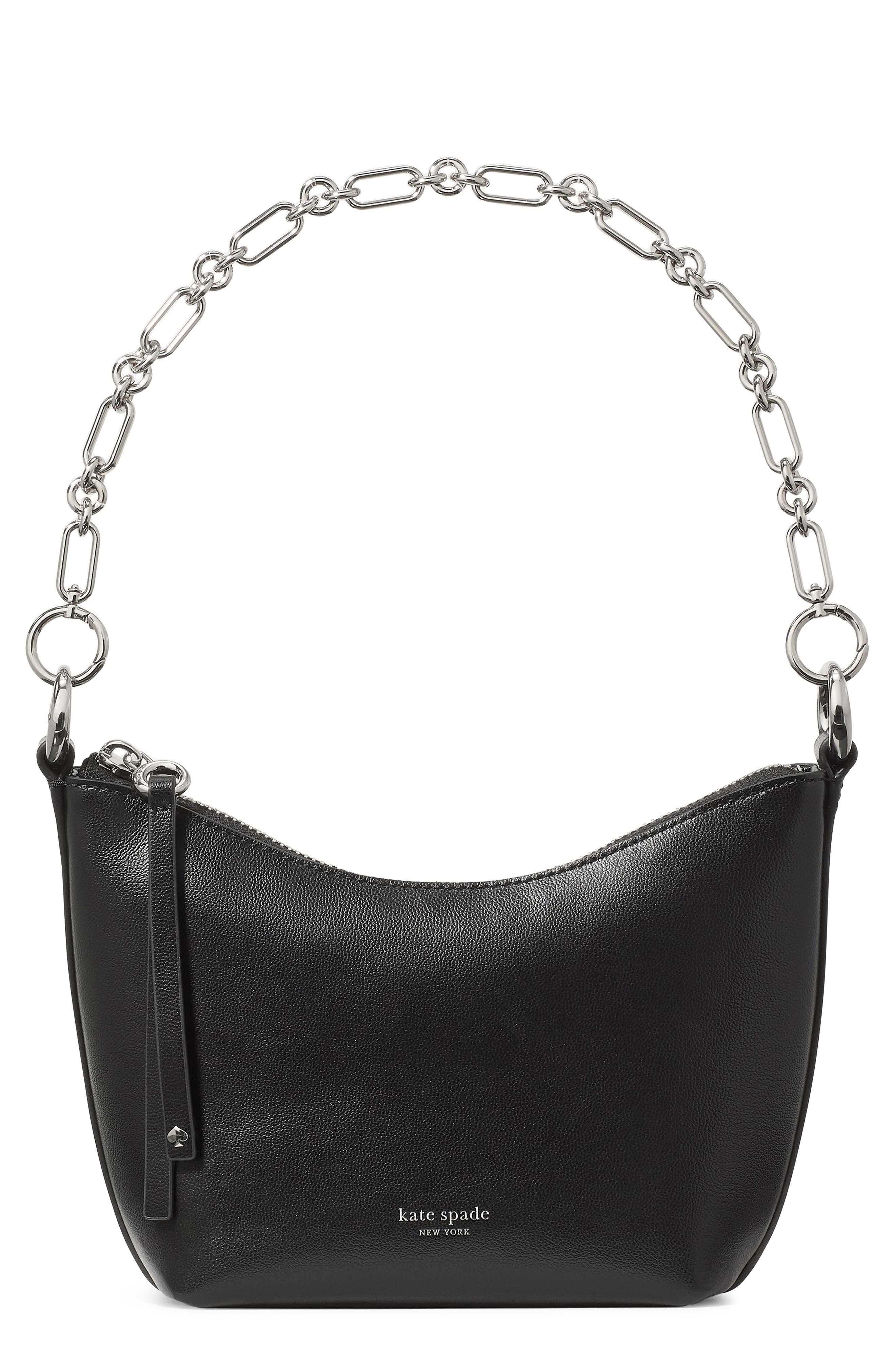 mini halo smooth leather chain shoulder bag, Main, color, BLACK