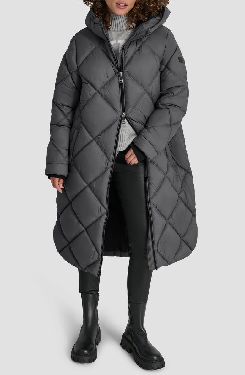 DKNY Diamond Quilted Puffer Coat, Alternate, color, Titan