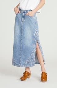 Driftwood Svetlana Embroidered Denim Midi Skirt