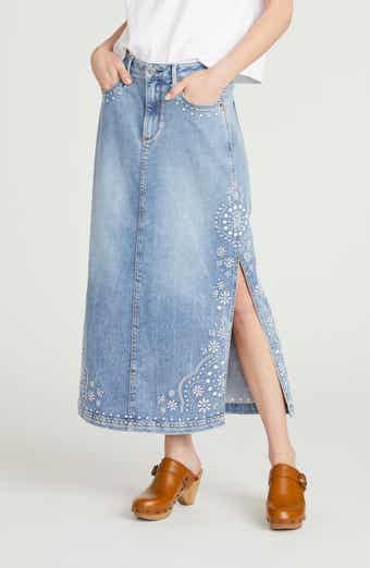 Svetlana Embroidered Denim Midi Skirt