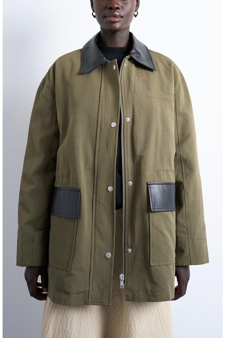 Mixed Media Shacket, Main, color, DARK GREEN