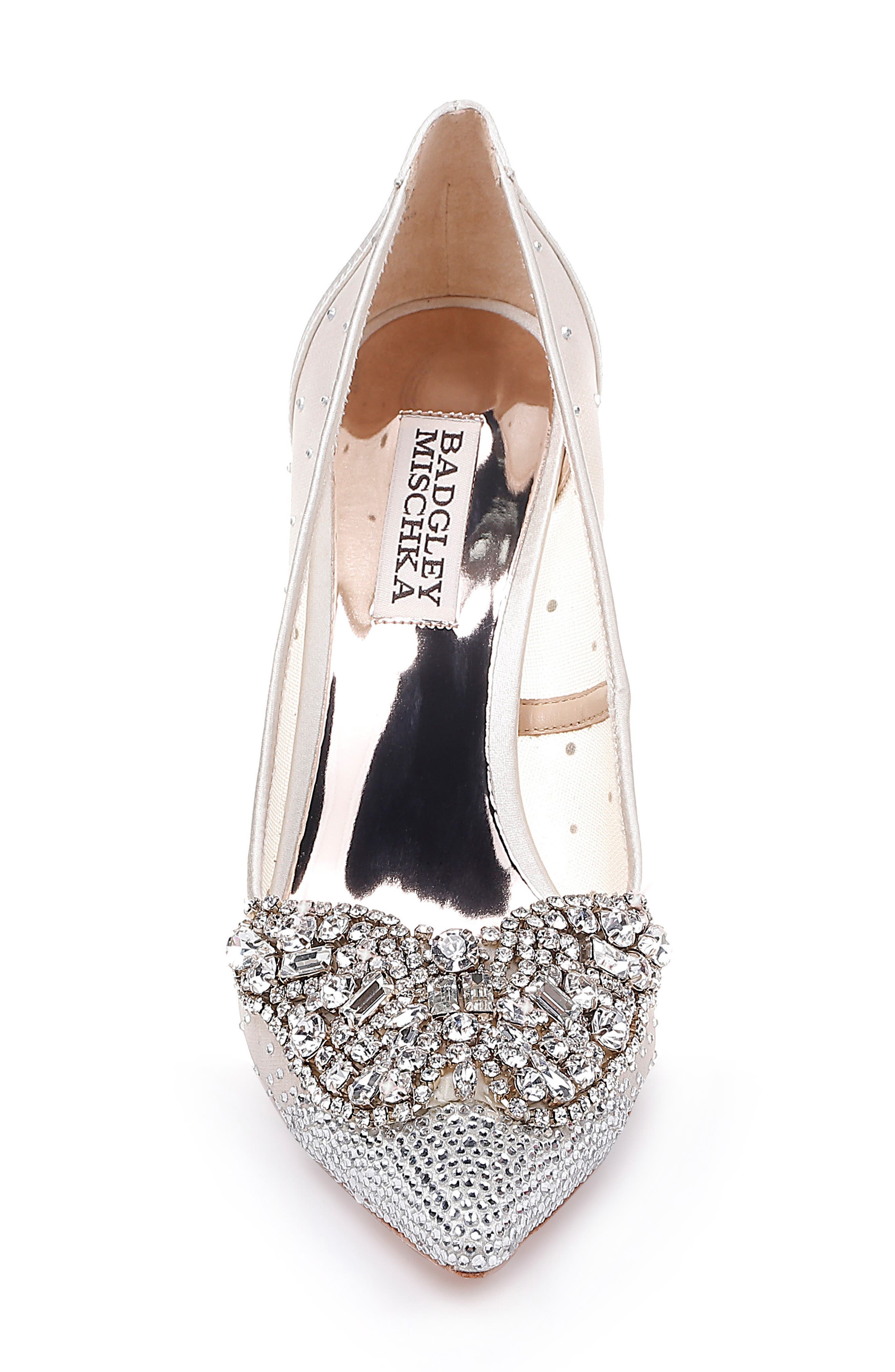 Quintana Crystal Embellished Pointed Toe Pump, Alternate, color, IVORY SATIN/ MESH