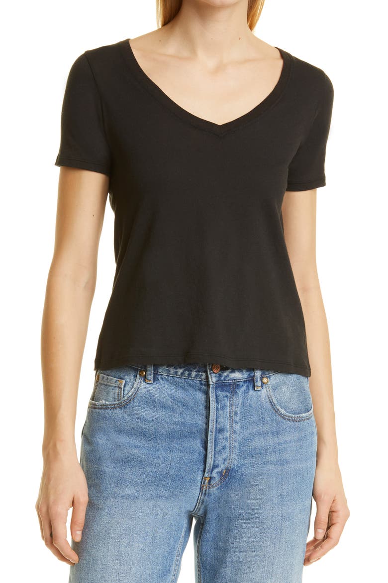 V-Neck Cotton Jersey T-Shirt, Main, color, BLACK