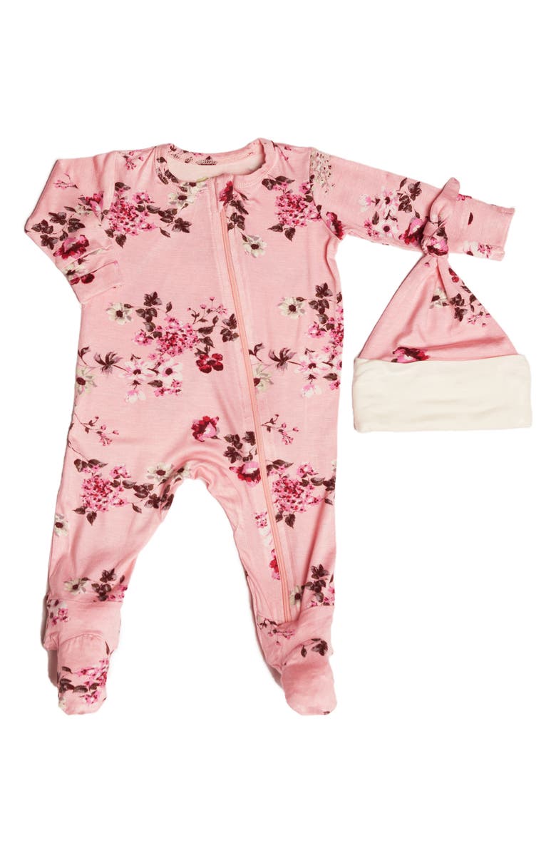 Baby Grey by Everly Grey Jersey Footie & Hat Set, Main, color,