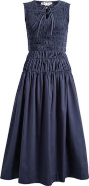 MOON RIVER Tie Front Smock Waist Midi Dress