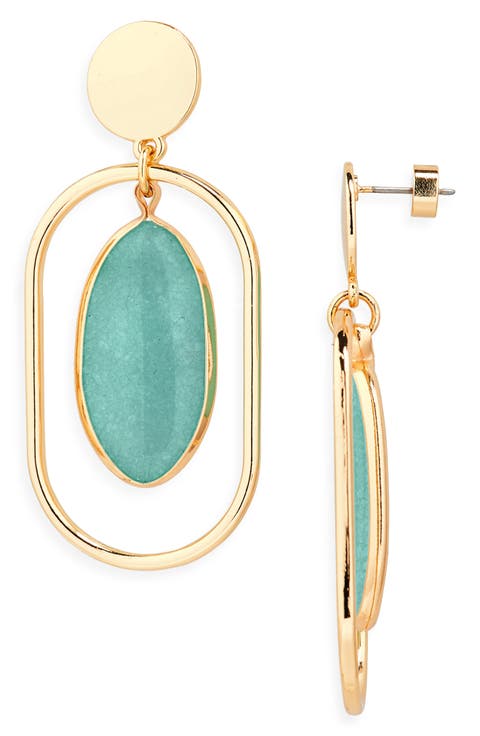 Framed Semiprecious Stone Oval Drop Earrings