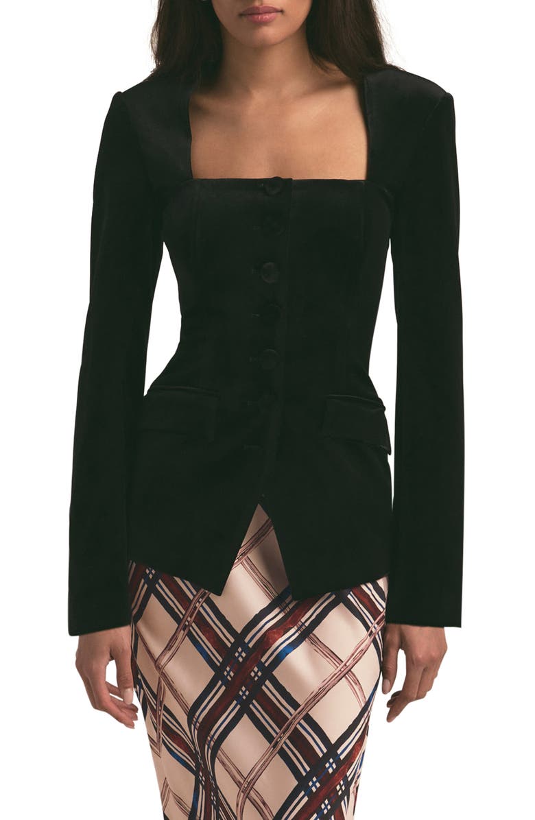 Favorite Daughter The Penelope Square Neck Velvet Jacket, Main, color, Black