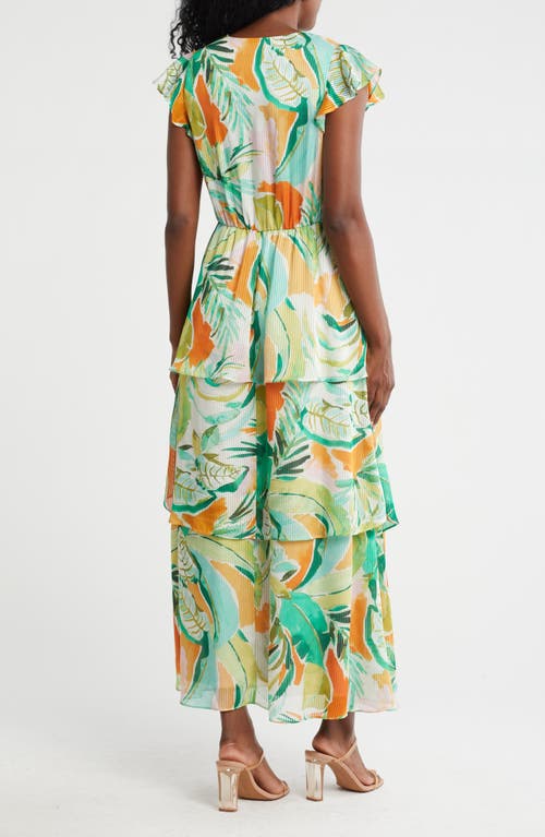 Julia Jordan Tiered Flutter Sleeve Dress In Green Multi