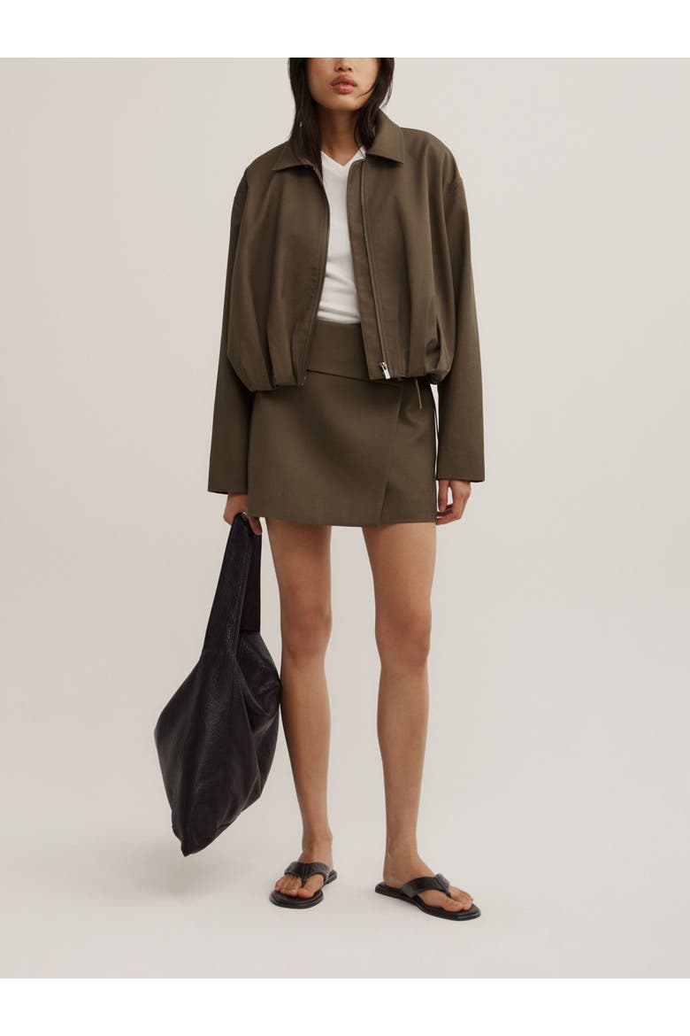 Gathered Hem Bomber Jacket, Alternate, color, Khaki