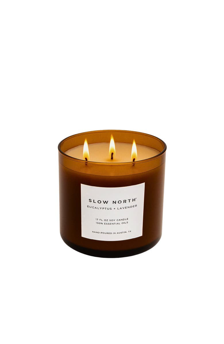 SLOW NORTH Eucalyptus + Lavender - Signature 3-Wick Candle, Main, color, Brown