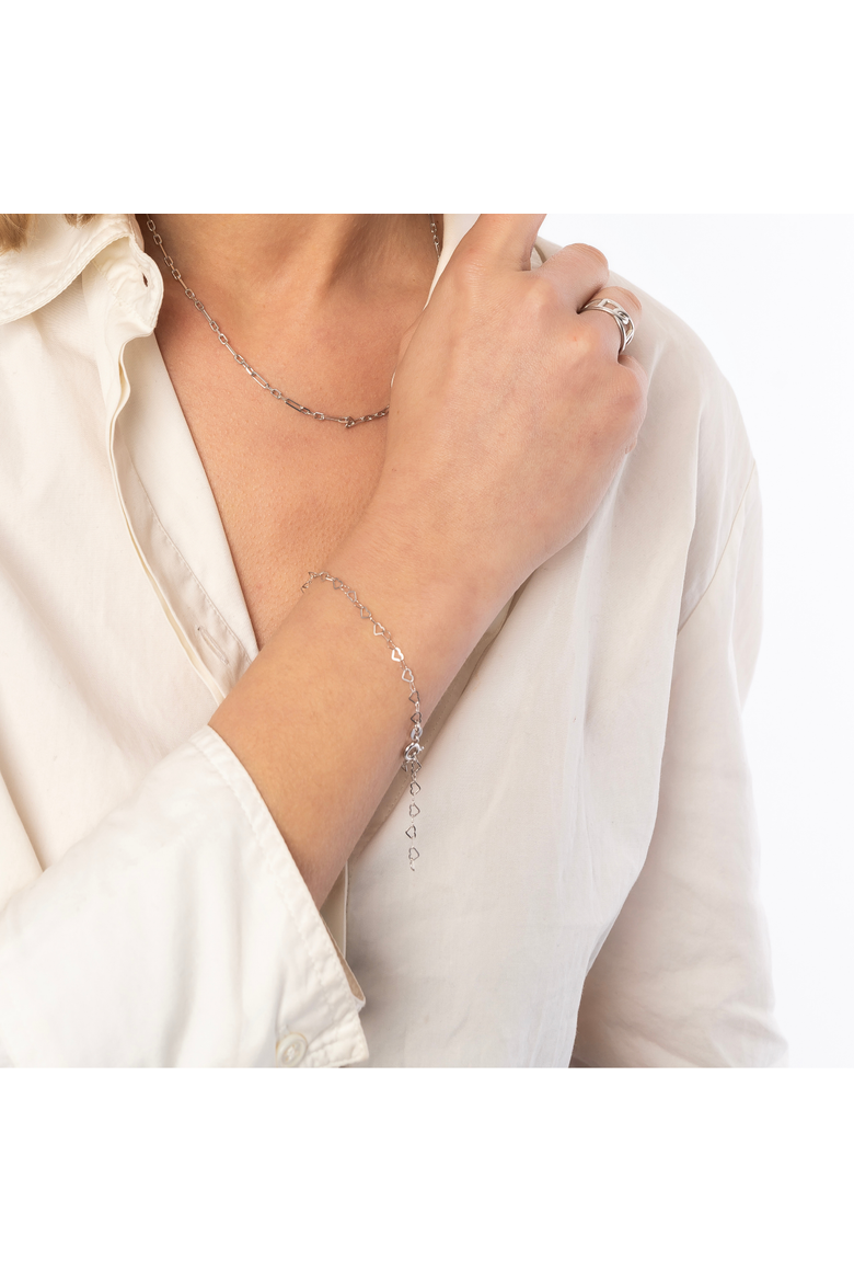 Love Heart Sterling Silver Chain Bracelet, Alternate, color, Silver