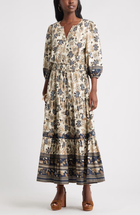 Printed Tiered Cotton Maxi Dress