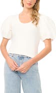 1.STATE Mixed Media Puff Sleeve Top