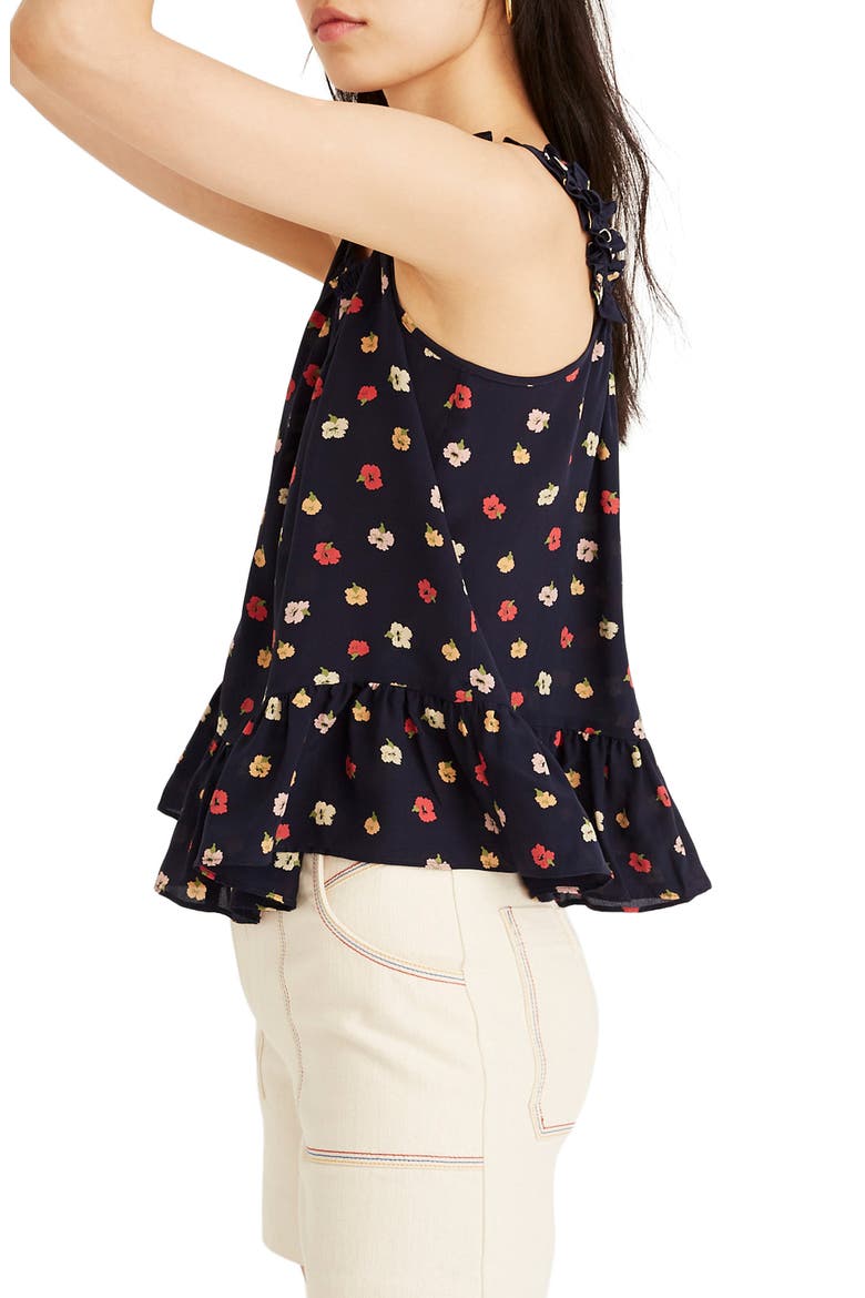 Confetti Floral Ruffle Strap Silk Camisole, Alternate, color, KIMONO FLORAL DEEP INDIGO