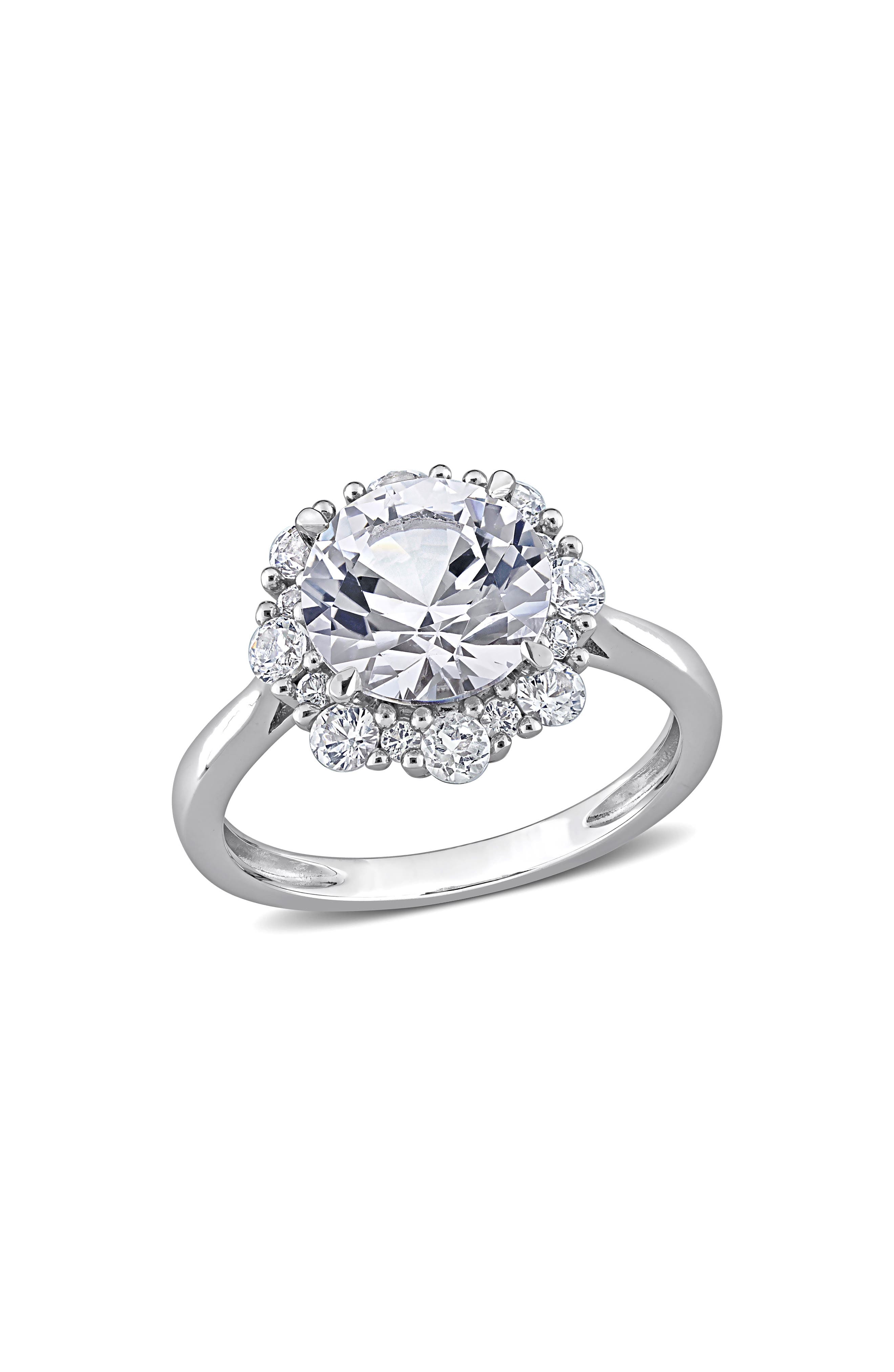 DELMAR Lab Grown White Sapphire Halo Ring