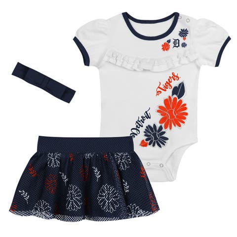 Newborn White/Navy Detroit Tigers Sweet Catcher 3-Piece Bodysuit, Headband and Skirt Set