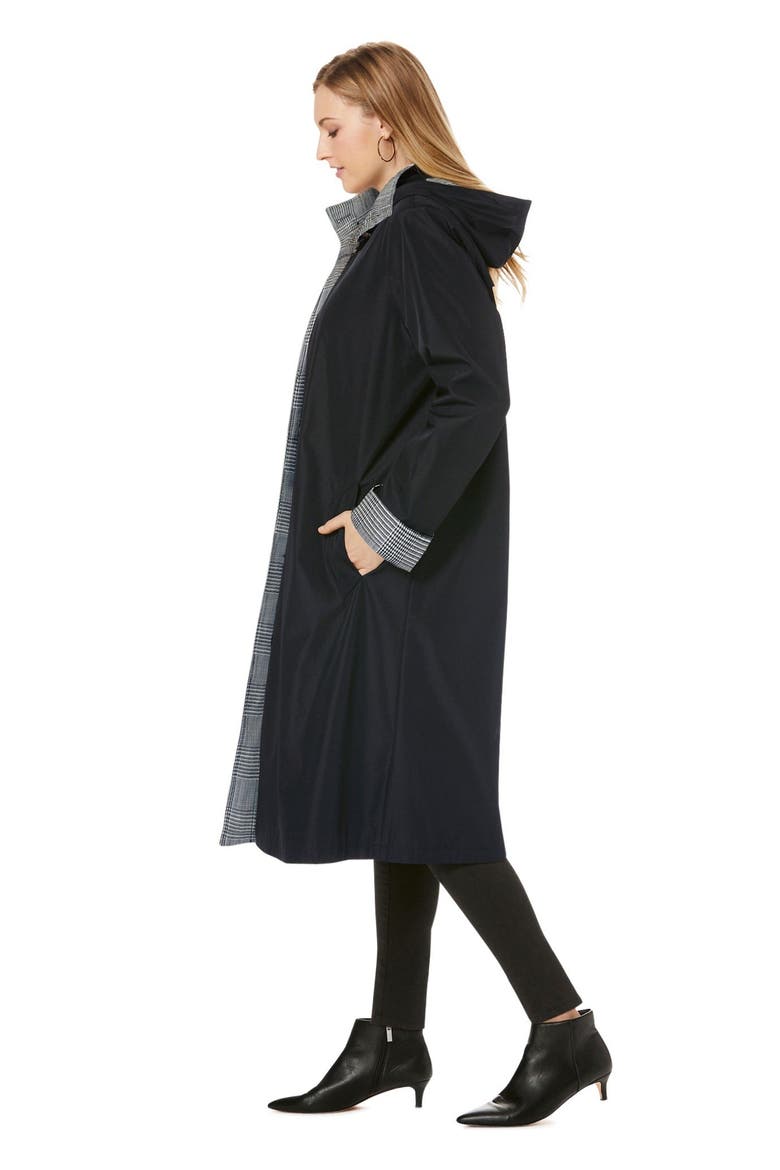 Contrast Hood Raincoat, Alternate, color, BLACK IVORY GLEN PLAID