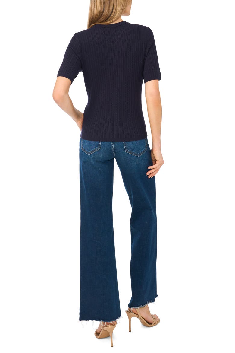 Pointelle Stitch Short Sleeve Sweater, Alternate, color, NIGHT SKY