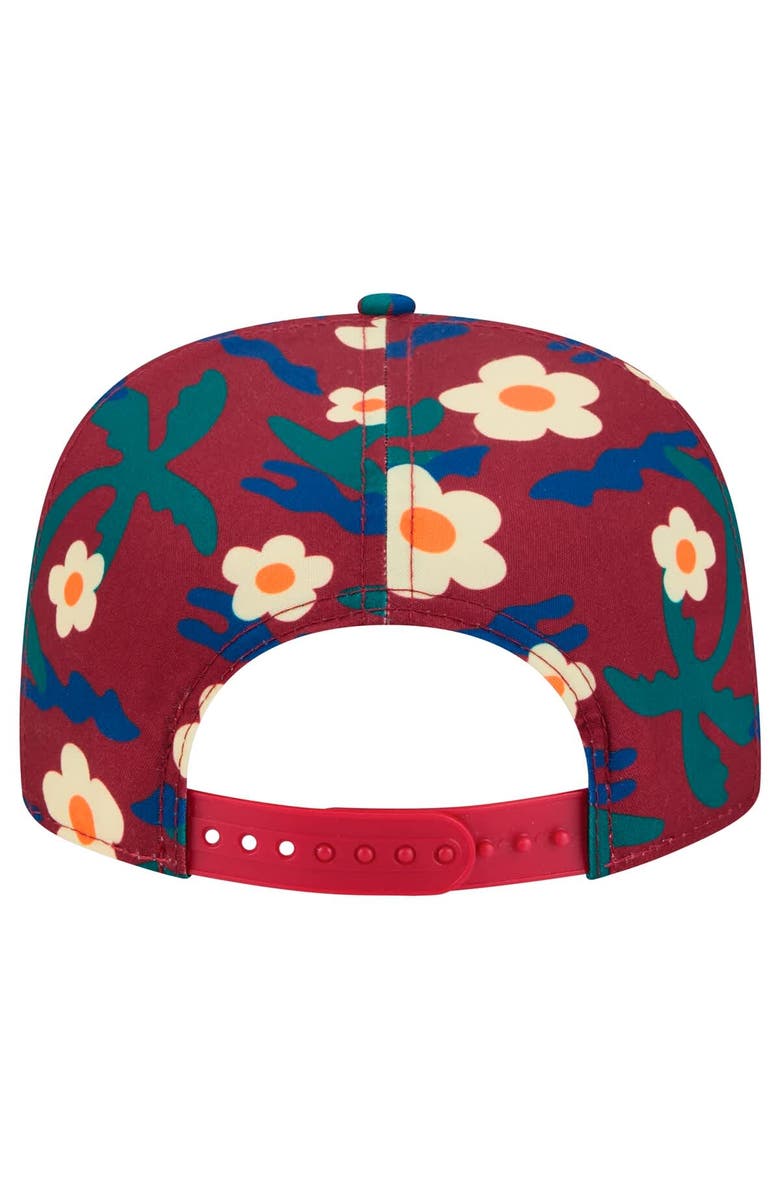 New Era Men's New Era Crimson Los Angeles Lakers Vacation Floral Golfer Snapback Hat, Alternate, color, 