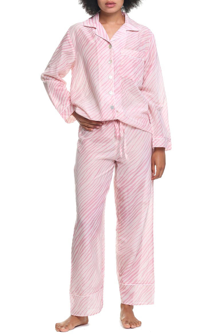 Zebra Cotton & Silk Pajamas, Alternate, color, PINK