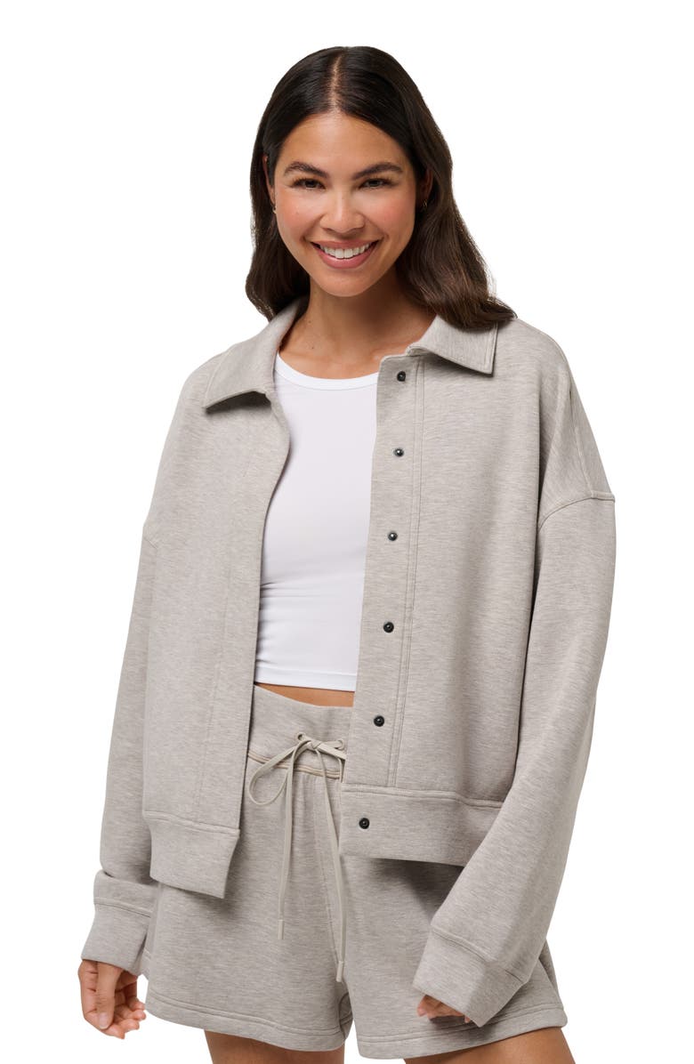 TravisMathew Cloudscape Button-Up Jacket, Alternate, color, Heather Savannah Tan