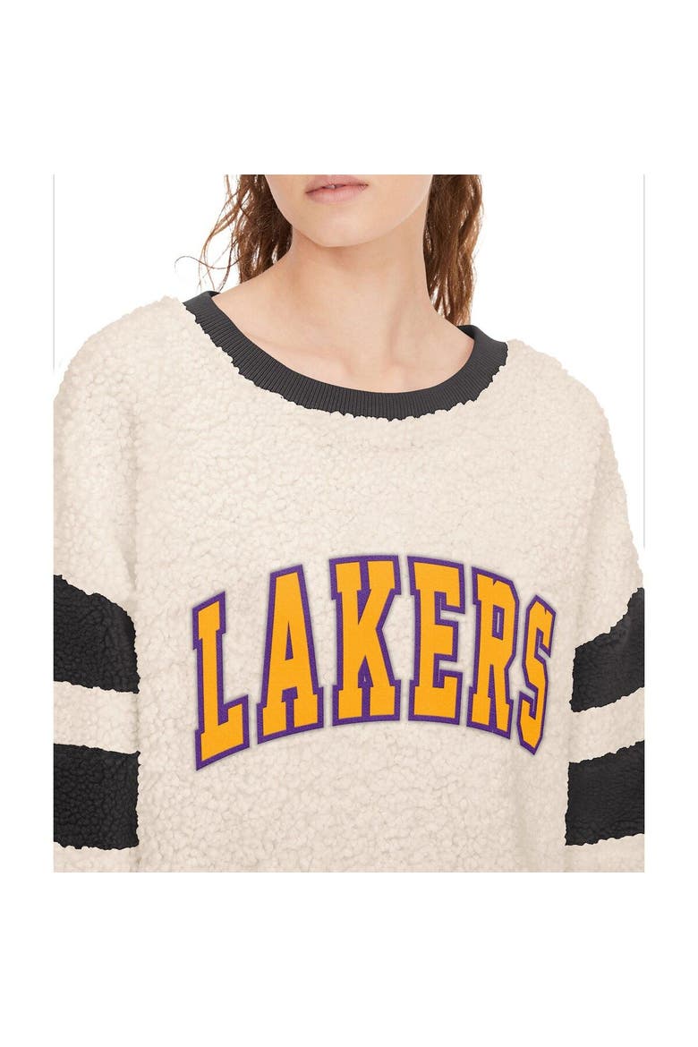 Women's Tommy Jeans Oatmeal/Black Los Angeles Lakers Mindy Sherpa Pullover Sweatshirt, Alternate, color, Oatmeal