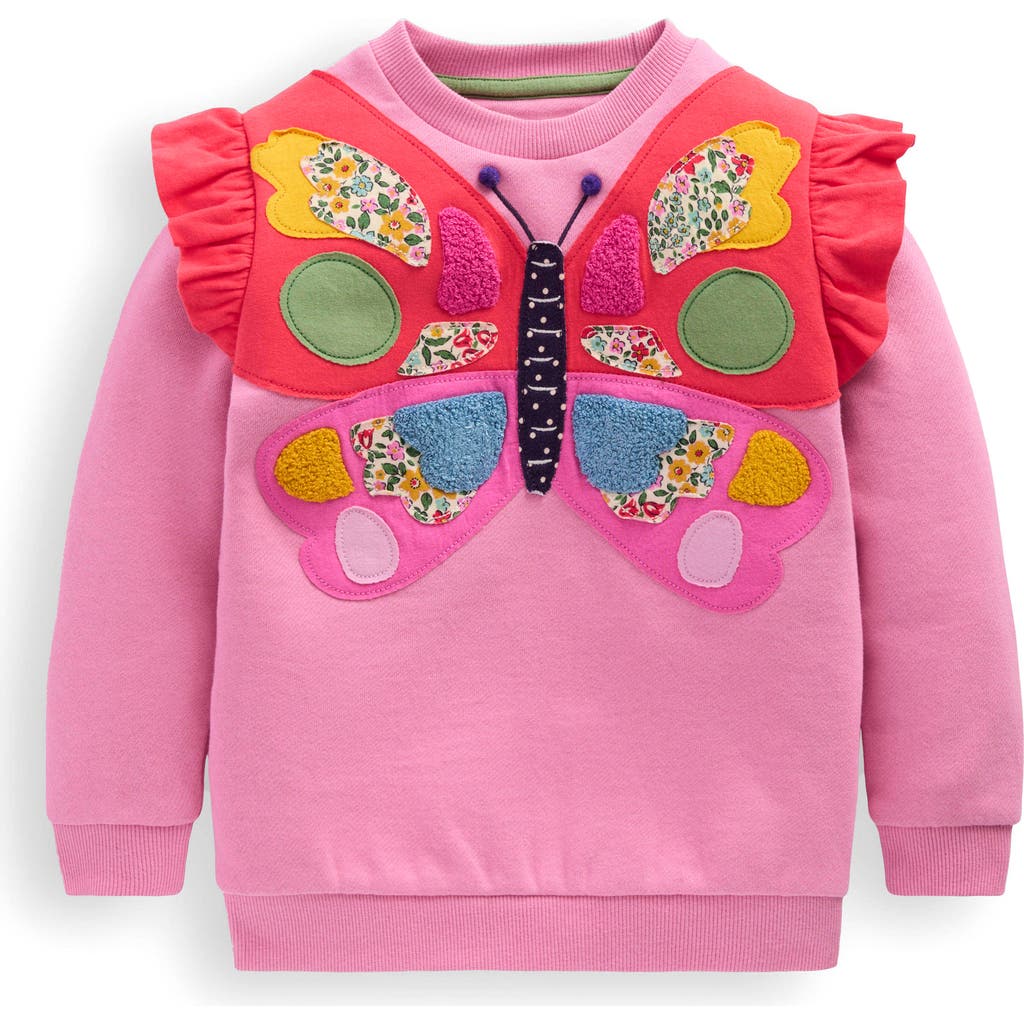 Mini Boden Kids' Butterfly Appliqué Graphic Sweatshirt In Pink