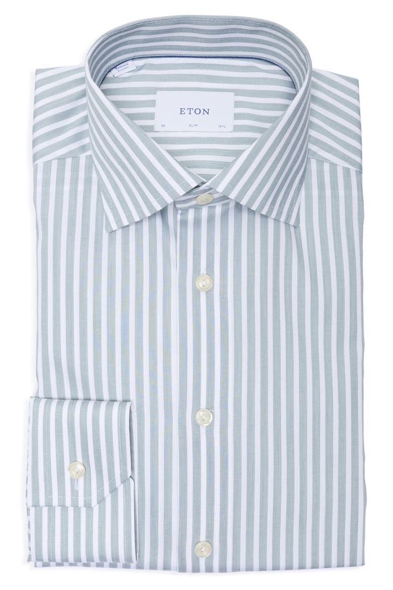Slim Fit Striped Twill Dress Shirt, Alternate, color, DARK GREEN