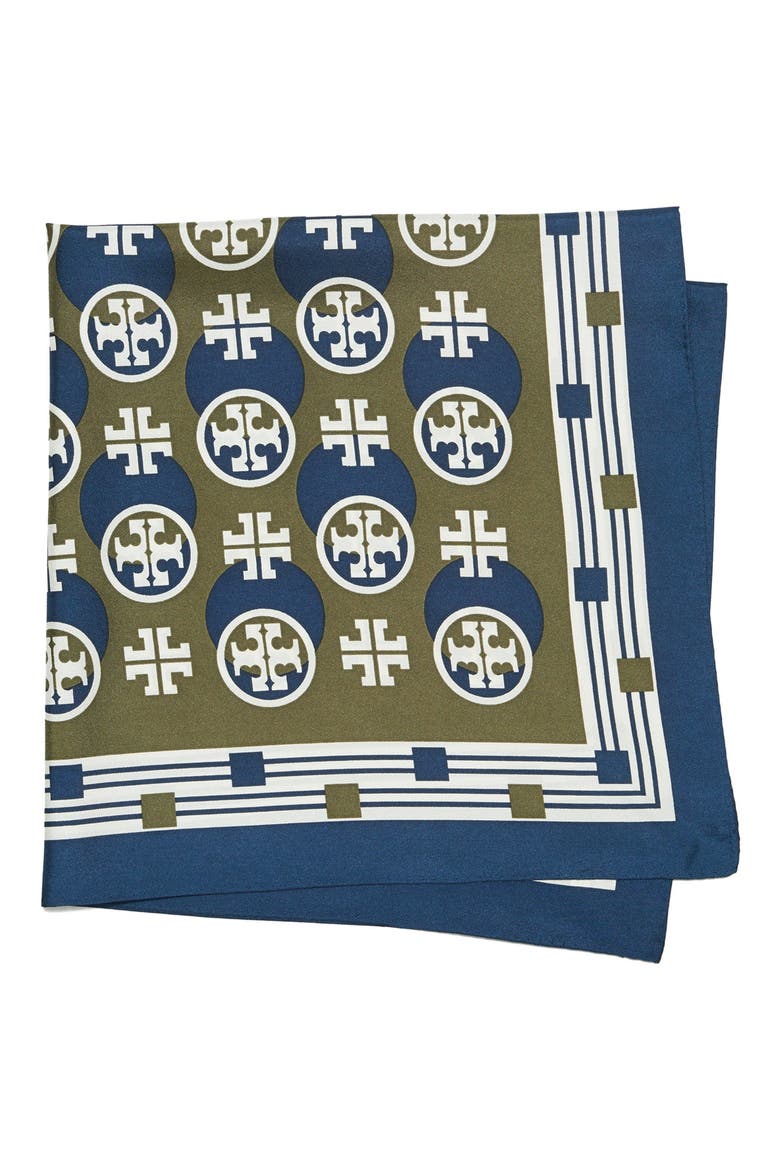 Geometric Logo Silk Square Scarf, Main, color, ALPINE GREEN