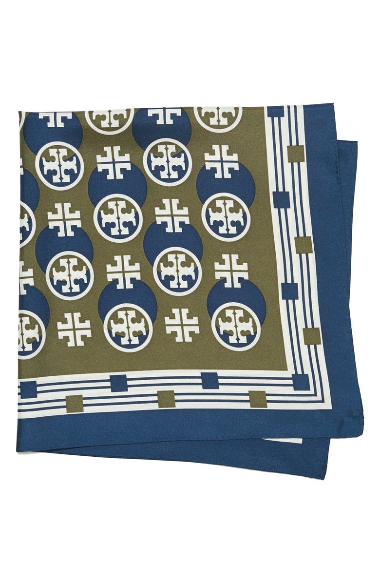 Tory Burch Geometric Logo Silk Square Scarf, Main, color,