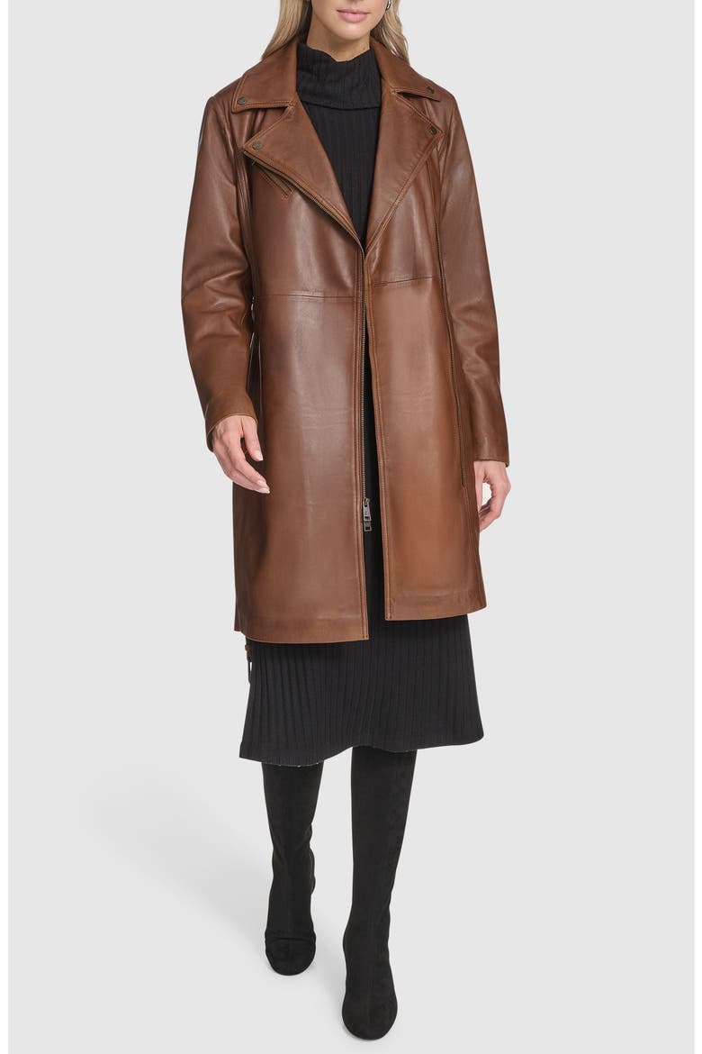 Jacqui Leather Trench Coat, Alternate, color, COGNAC