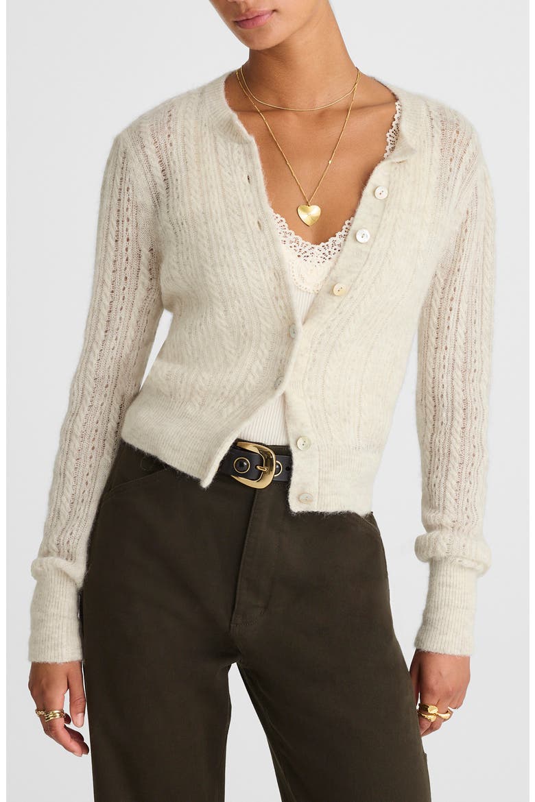 Pointelle Stitch Alpaca Blend Cardigan, Main, color, HEATHER ALABASTER