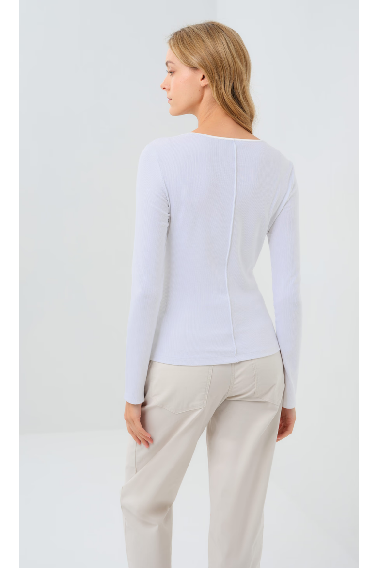 Long Sleeve Celeste Rib Top with Seam Shaping, Alternate, color, White