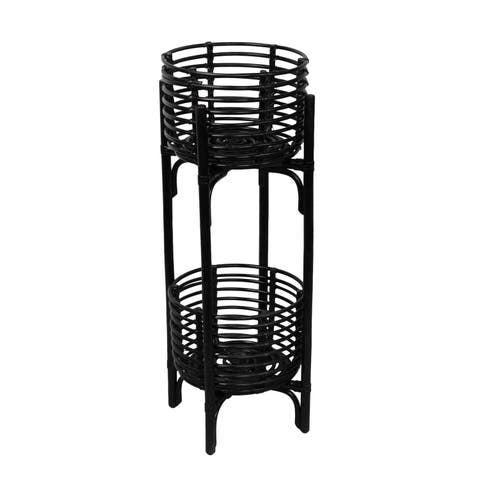 Zachariah 33.5" Bohemian Minimalist Handmade 2-Tier Rattan Indoor Planter Stand