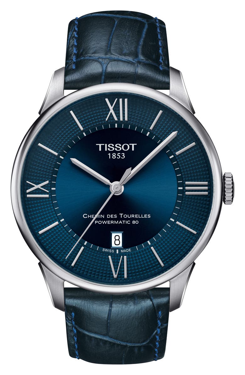 Tissot Chemin Des Tourellles Automatic Leather Strap Watch, 42mm, Main, color,