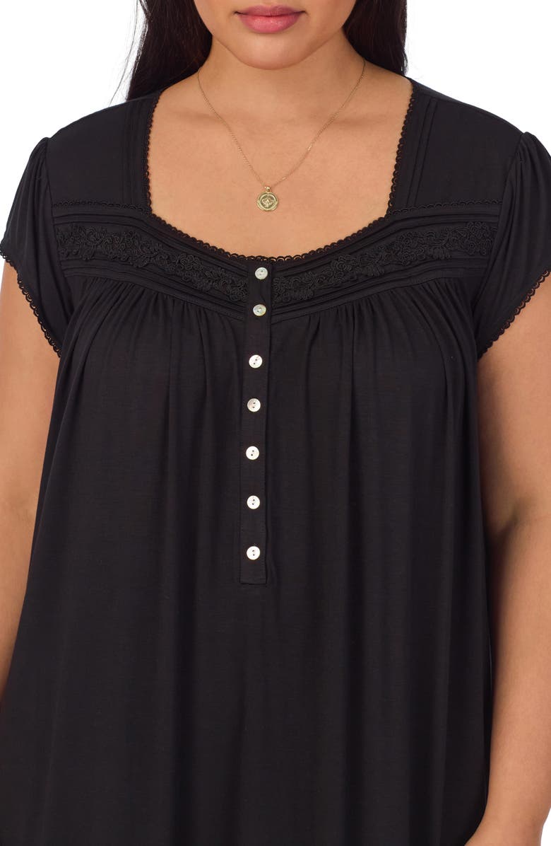 Eileen West Cap Sleeve Jersey Nightgown, Alternate, color, Black