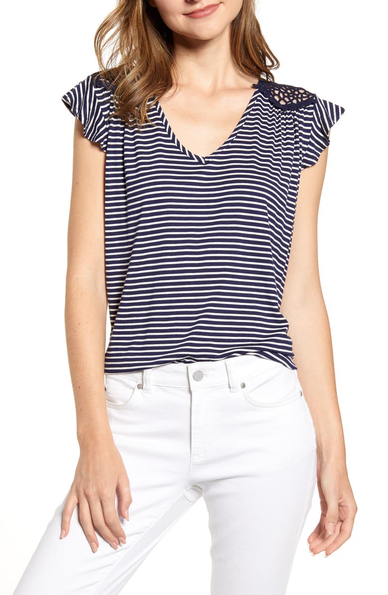 Loveappella Crochet Back Stripe Top, Main, color, 