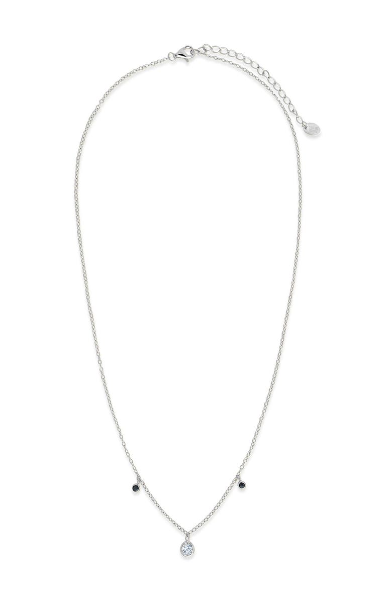 Sterling Forever Black Enamel & Cubic Zirconia Charm Necklace, Alternate, color, Silver - Black