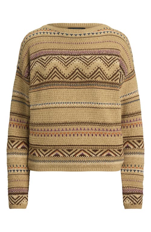 Ralph Lauren Geo-striped Cotton-linen Sweater In Brown