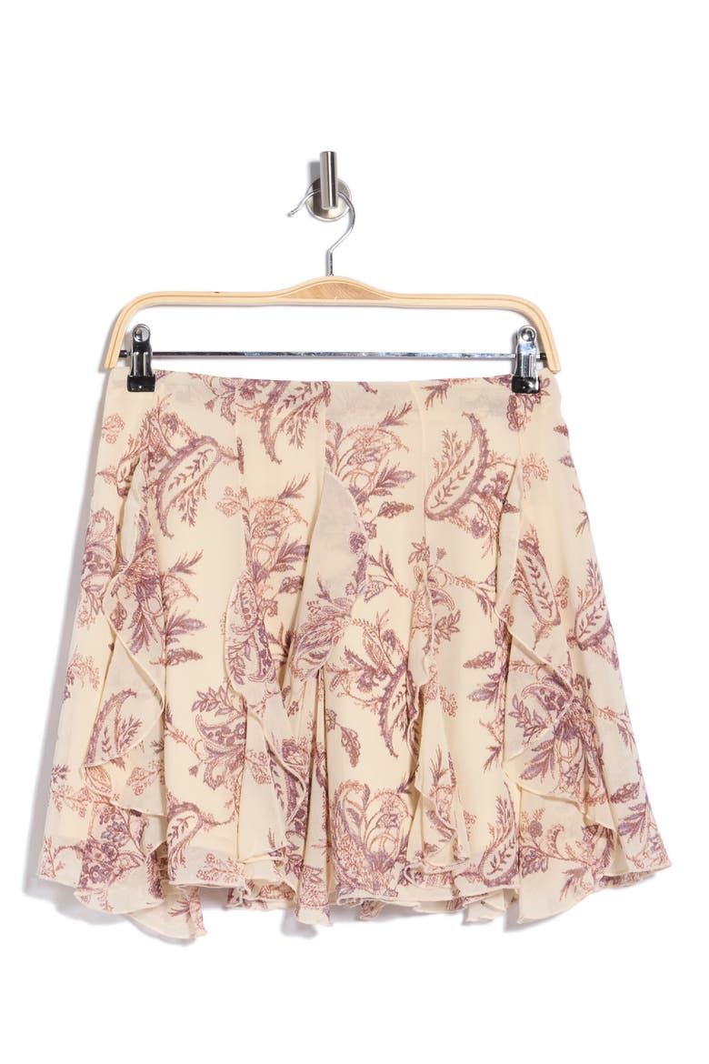 Ruffle Chiffon Miniskirt, Alternate, color, IVORY D- BURG HARVEST PAISLEY