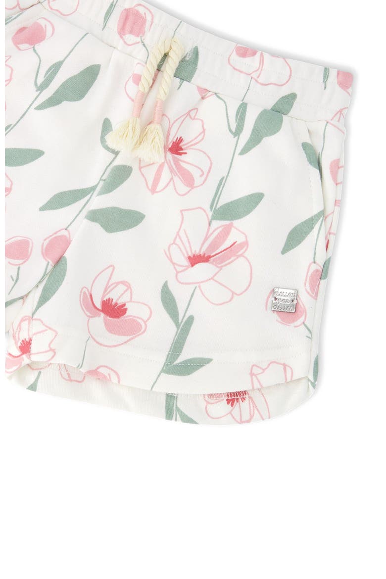 French Terry Drawstring Waist Flowers Shorts, Alternate, color, Off White Printed Flowers