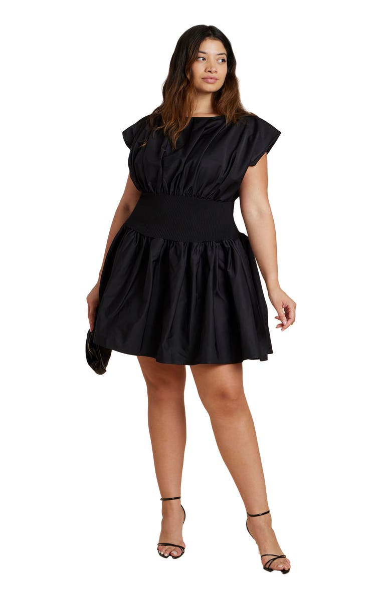 ELOQUII Shirred Flare Mini Dress, Main, color, Black Onyx