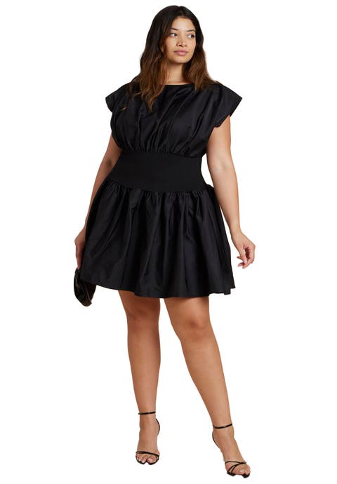 Shirred Flare Mini Dress (Plus)