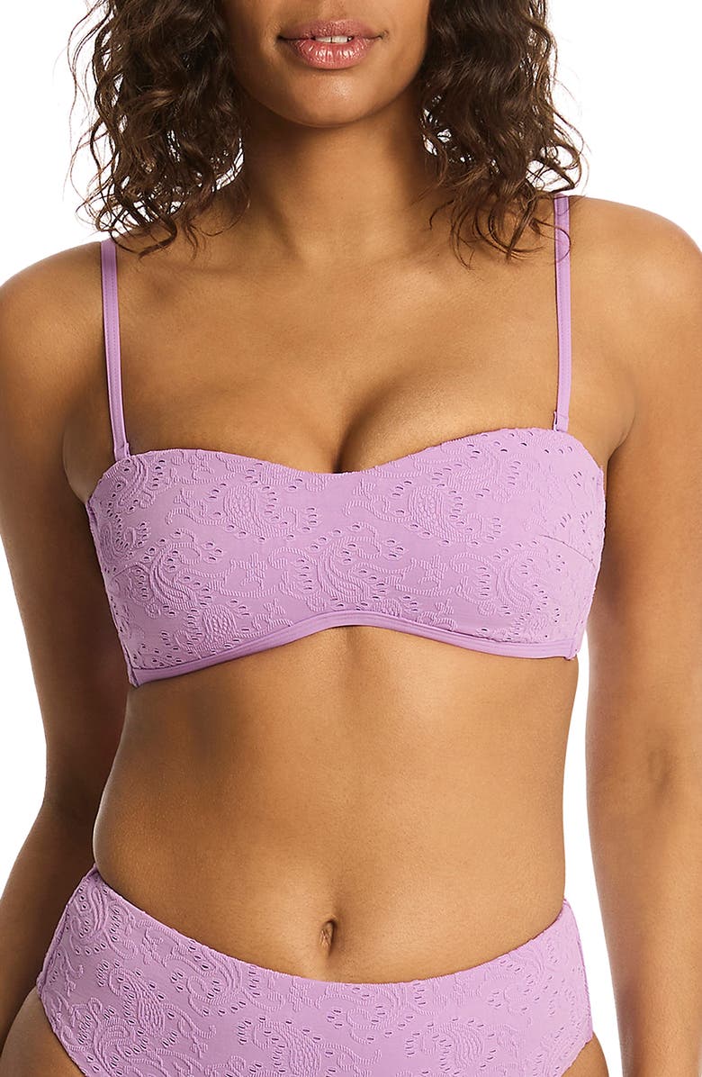 Sea Level Interlace Seamless Bandeau Bikini Top, Main, color, Lavender